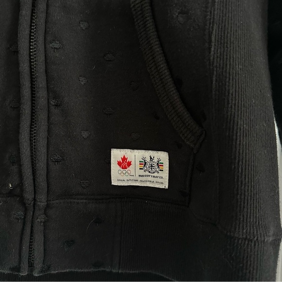 Size XS Vintage HBC Hudson Bay Olympic Black Polka Dot Hoodie Sweatshirt - Picture 3 of 6